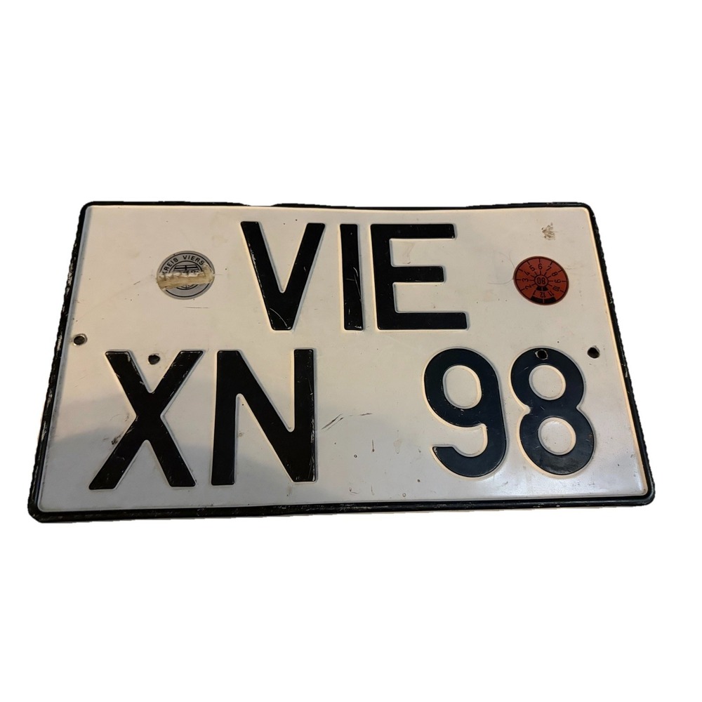 VTG Original  GERMANY License Plate Tag W Stickers VIE XN  98
